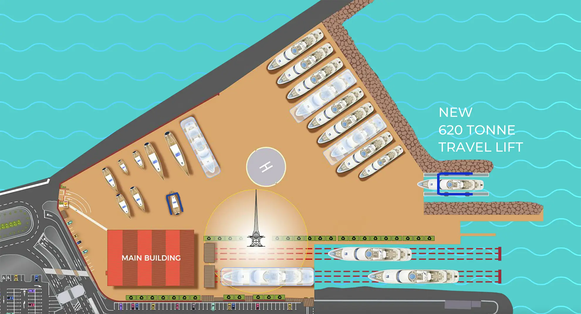 Port Denia Shipyard facilities plan after expansion, includes new 620 tonne travelift