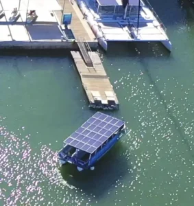 Solar boat to ferry and shipyard